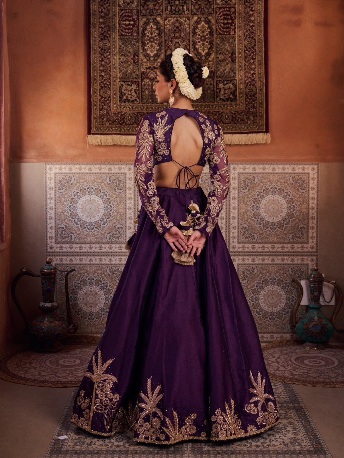 Purple Dupion Silk Blouse, Lehenga And Organza Silk Dupatta