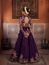 Purple Dupion Silk Blouse, Lehenga And Organza Silk Dupatta