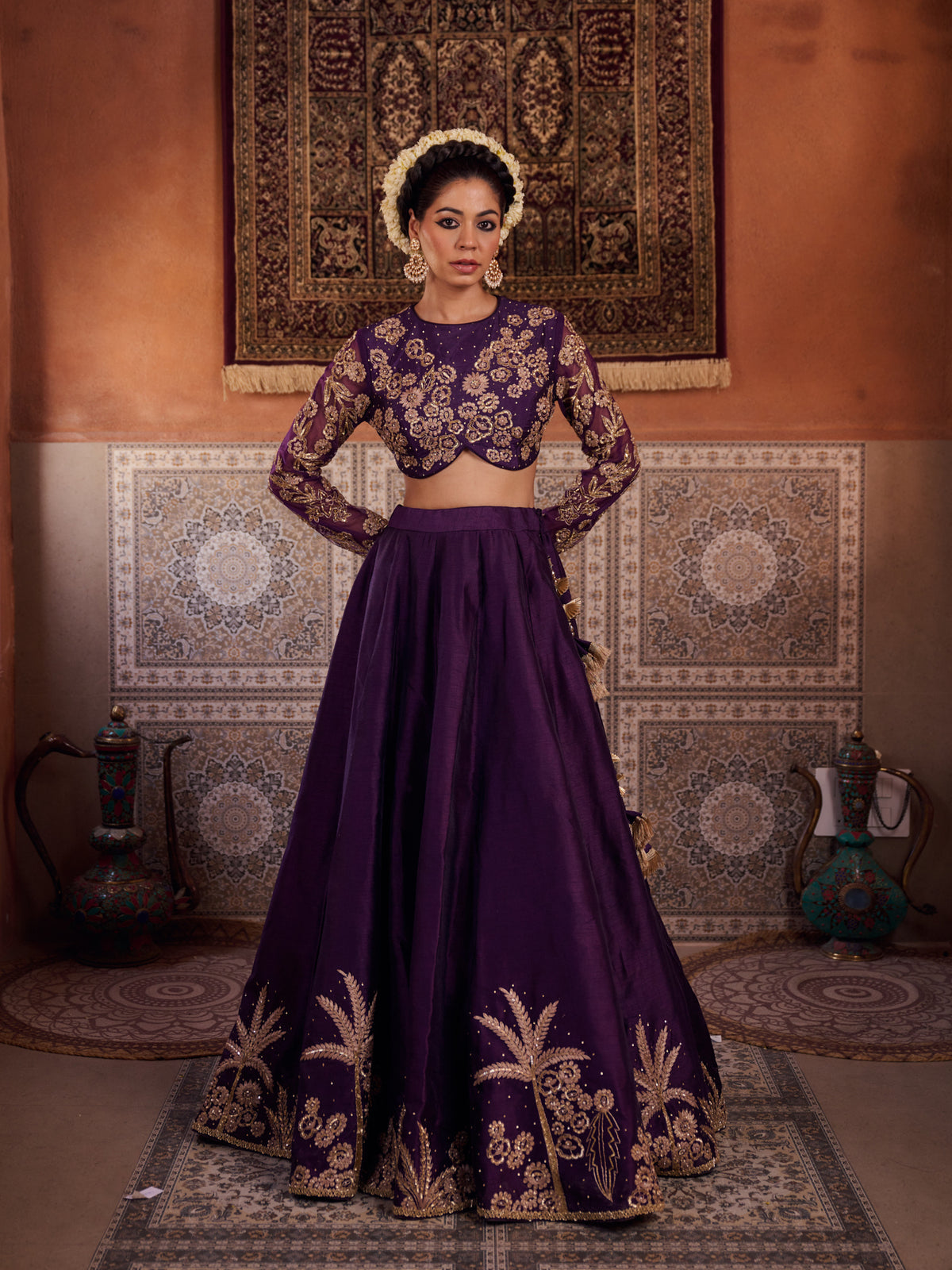 Purple Dupion Silk Blouse, Lehenga And Organza Silk Dupatta