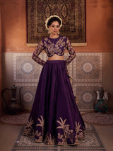 Purple Dupion Silk Blouse, Lehenga And Organza Silk Dupatta