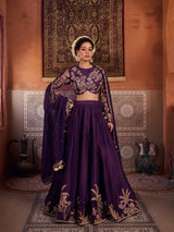 Purple Dupion Silk Blouse, Lehenga And Organza Silk Dupatta