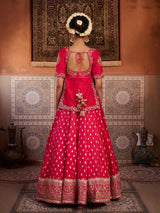 Fuchsia Embroidered Kurti With Banarsi Lehenga And Dupatta