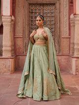 Mint Green Shimmer Tissue Blouse, Lehenga And Dupatta