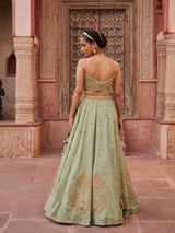 Mint Green Shimmer Tissue Blouse, Lehenga And Dupatta