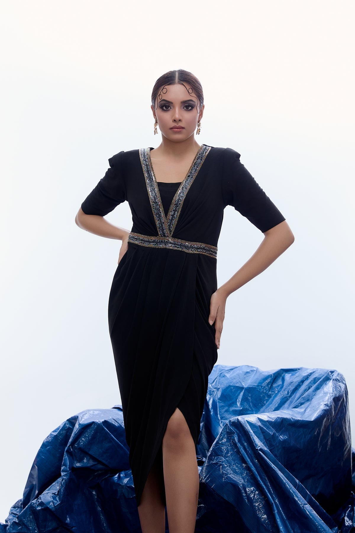 V-Neck Drape Dress