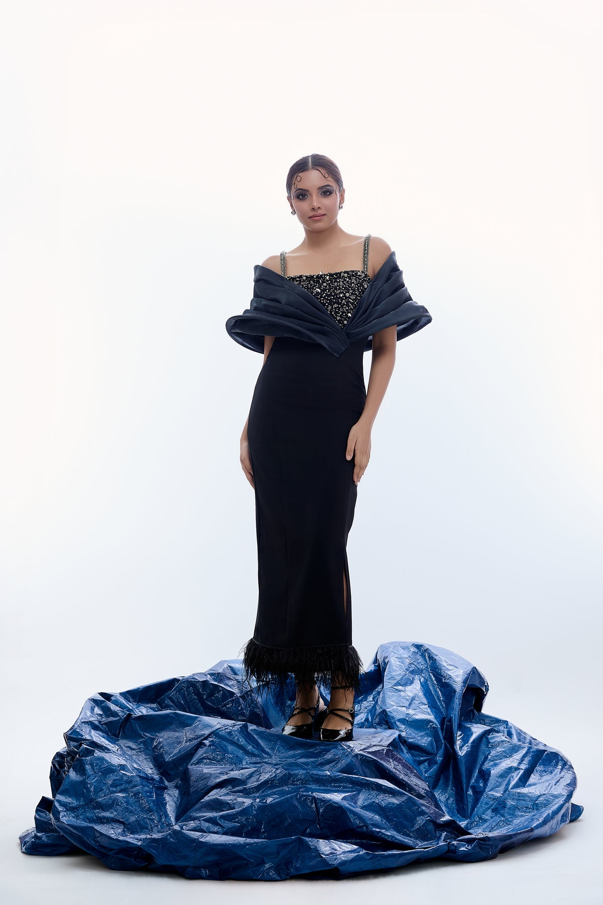 Overlap Flap-Princess Slit Gown With Furr