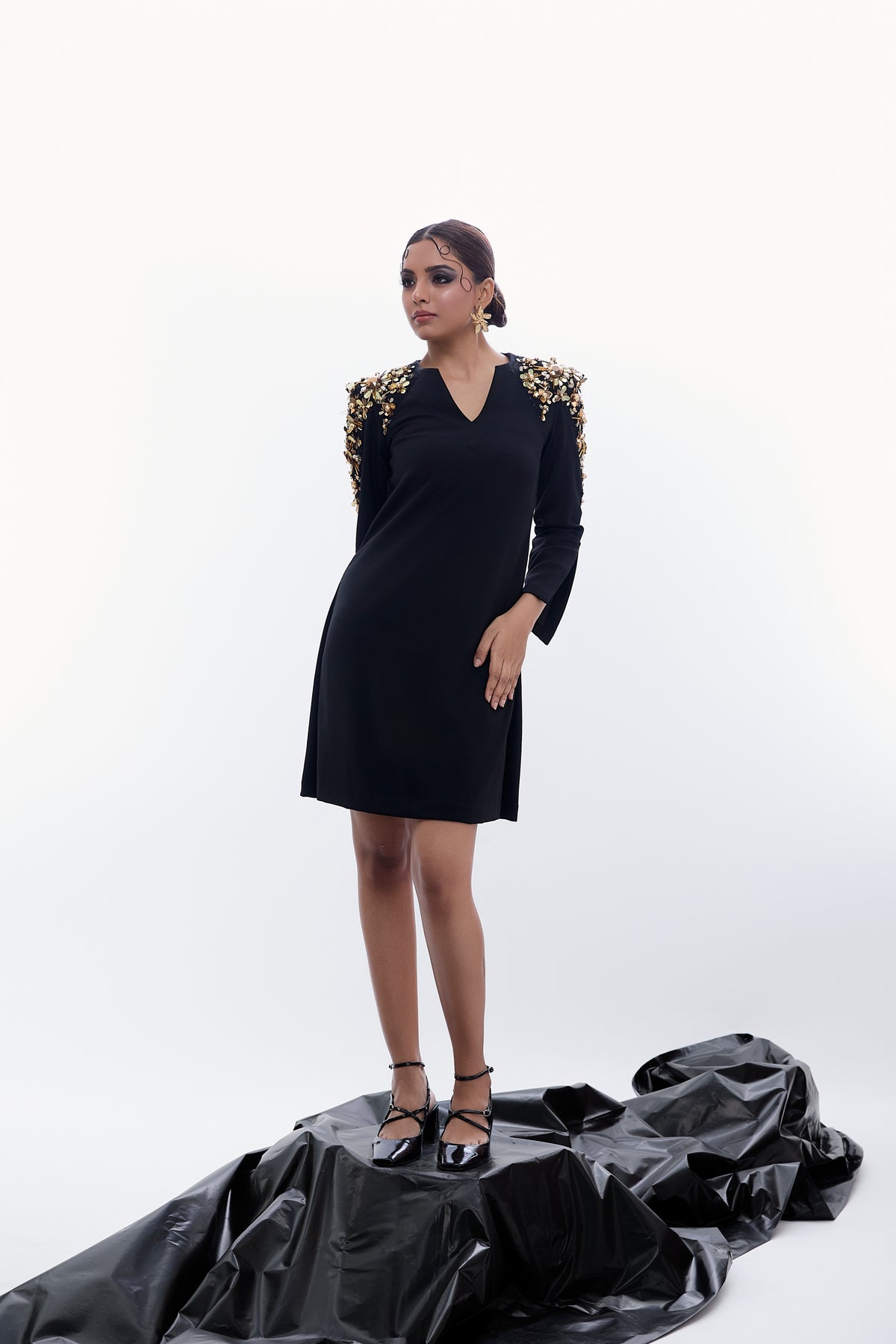 V-Neck Gold Statement Dress