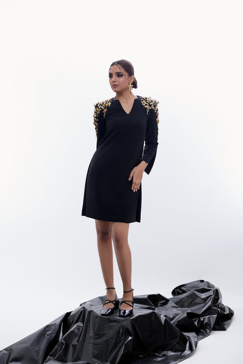 V-Neck Gold Statement Dress