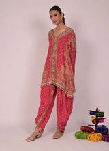 Pink Gul- Mohar Kaftan Dhoti Set