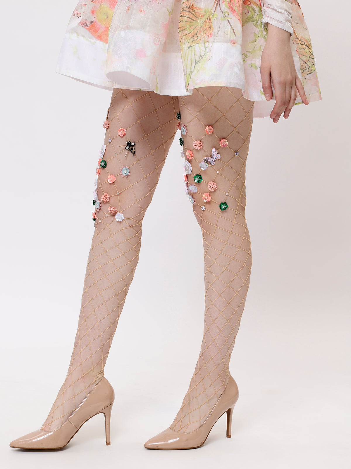 Mesh Handmade Flowers Pantyhose Stockings