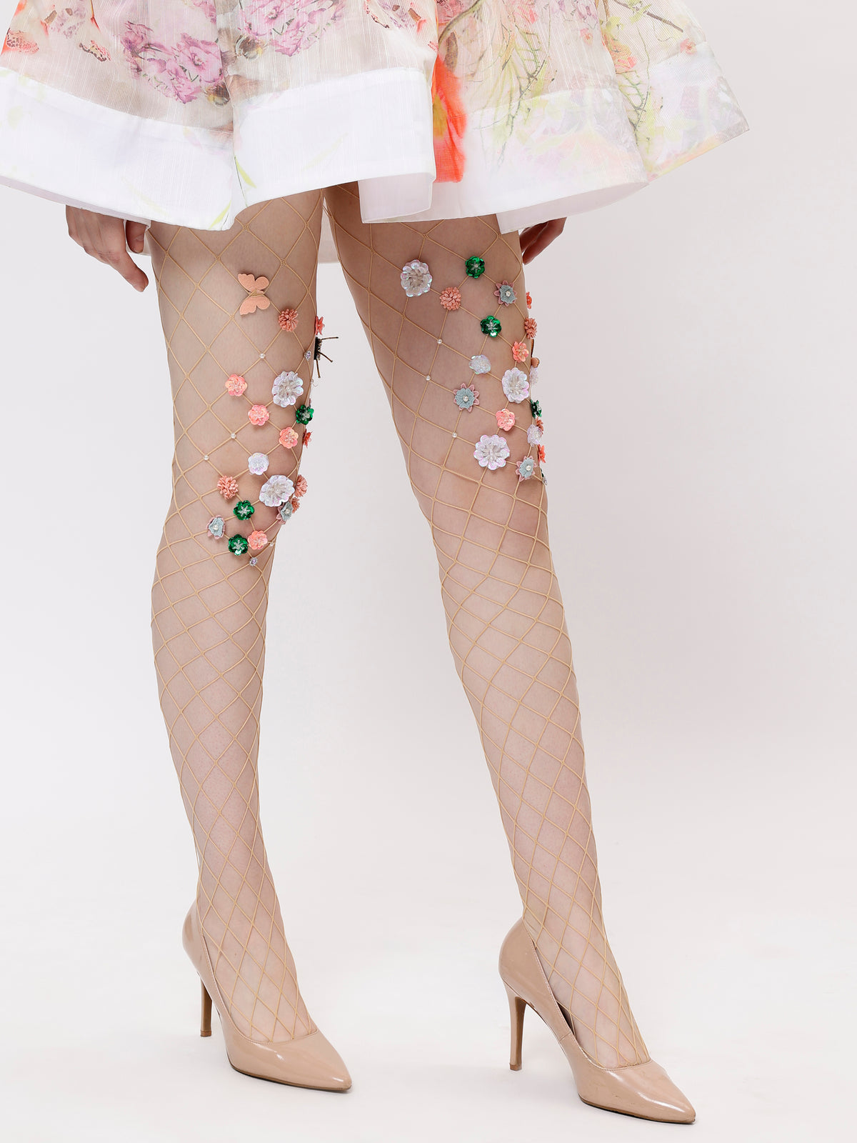 Mesh Handmade Flowers Pantyhose Stockings