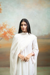 White & Pink Embroidery Cotton Silk & Georgette Kurta Set (3 Pcs)