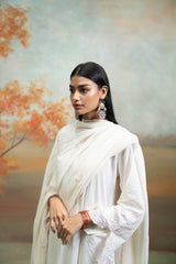 White & Pink Embroidery Cotton Silk & Georgette Kurta Set (3 Pcs)