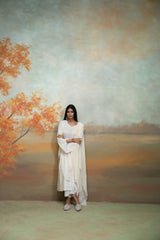 White & Pink Embroidery Cotton Silk & Georgette Kurta Set (3 Pcs)