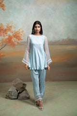 Powder Blue Lace & Organza Detailing Peplum Set (2 Pcs)