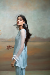 Powder Blue Lace & Organza Detailing Peplum Set (2 Pcs)