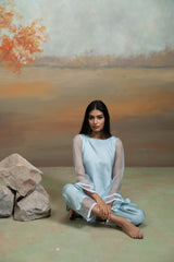 Powder Blue Lace & Organza Detailing Peplum Set (2 Pcs)