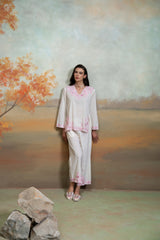 Off White Embroidery Cotton Silk Kurta Set (2 Pcs)