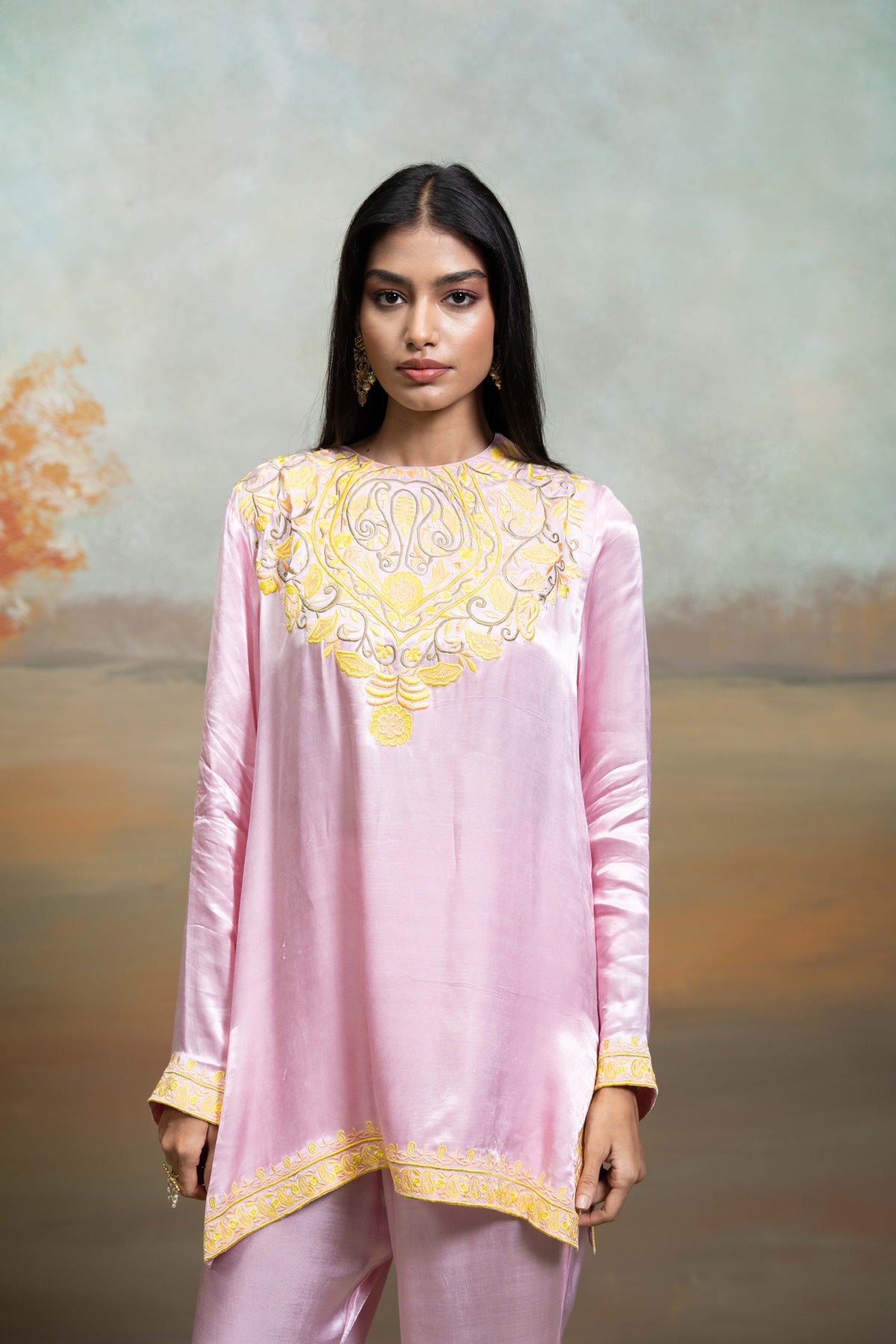 Pink Kashmiri Embroidery Cotton Silk Kurta Set (2 Pcs)