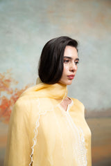 Yellow & White Embroidery Cotton Silk & Organza Kurta Set (3 Pcs)
