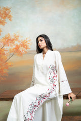 Off White Embroidery Cotton Silk Kurta Set (2 Pcs)