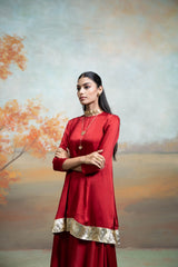Maroon & Pink Pearl Lumpi Detailing Peplum Gharara Set (3 Pcs)
