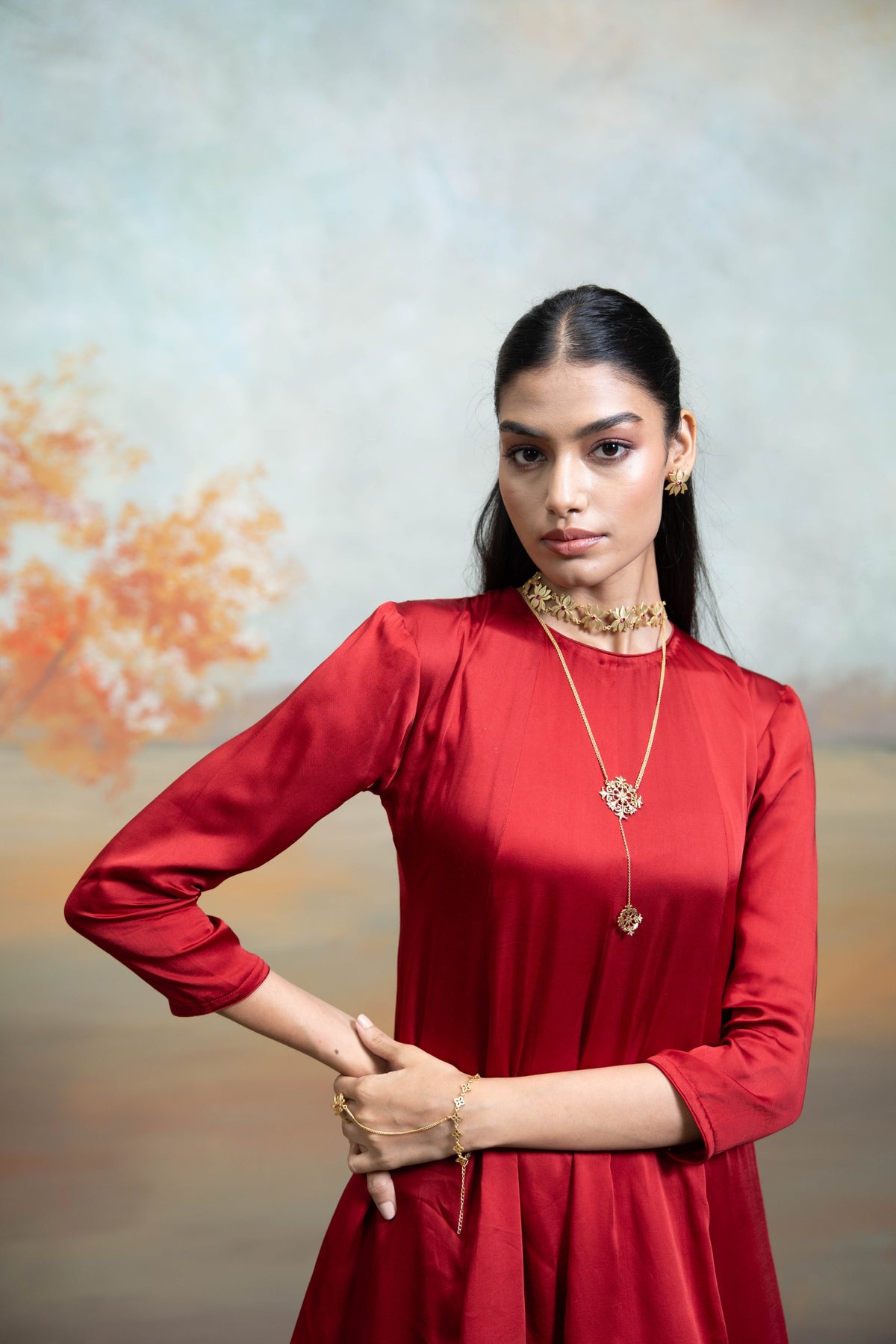 Maroon & Pink Pearl Lumpi Detailing Peplum Gharara Set (3 Pcs)