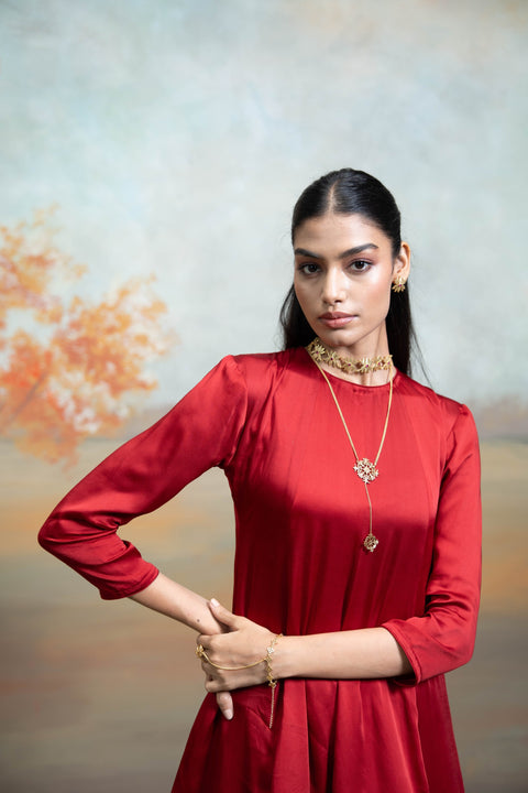 Maroon & Pink Pearl Lumpi Detailing Peplum Gharara Set (3 Pcs)
