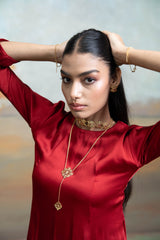 Maroon & Pink Pearl Lumpi Detailing Peplum Gharara Set (3 Pcs)
