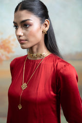 Maroon & Pink Pearl Lumpi Detailing Peplum Gharara Set (3 Pcs)