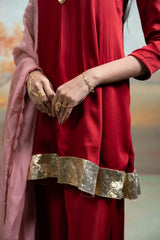 Maroon & Pink Pearl Lumpi Detailing Peplum Gharara Set (3 Pcs)
