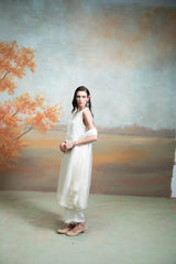 White Self Work Organza Kurta Set (3 Pcs)