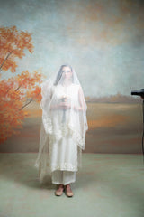 White Self Work Organza Kurta Set (3 Pcs)