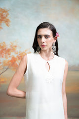 White Self Work Organza Kurta Set (3 Pcs)