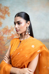 Orange Organza Detailing Cotton Silk Kurta Set (3 Pcs)
