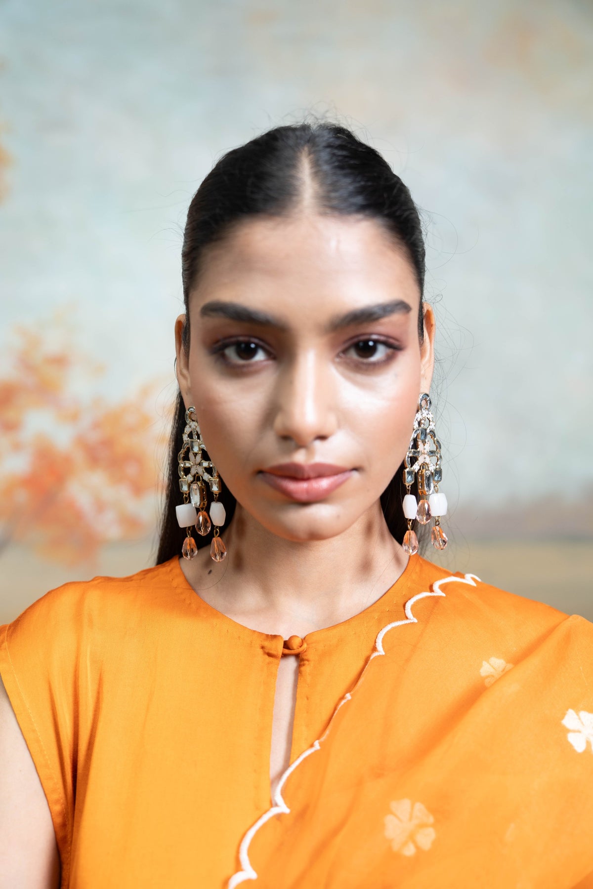 Orange Organza Detailing Cotton Silk Kurta Set (3 Pcs)