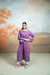 Purple Embroidery Cotton Silk Kurta Set (2 Pcs)
