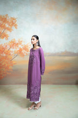 Purple Embroidery Cotton Silk Kurta Set (2 Pcs)