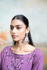 Purple Embroidery Cotton Silk Kurta Set (2 Pcs)