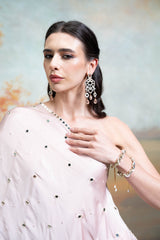 Light Pink Mirror Zari Pearl Work Georgette Top Set (2 Pcs)