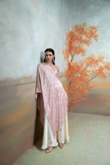 Light Pink Mirror Zari Pearl Work Georgette Top Set (2 Pcs)