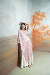 Light Pink Mirror Zari Pearl Work Georgette Top Set (2 Pcs)