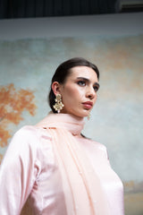 Light Pink Pearl Detailing Organza Kurta Set (3 Pcs)