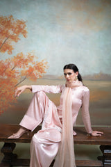 Light Pink Pearl Detailing Organza Kurta Set (3 Pcs)