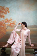 Light Pink Pearl Detailing Organza Kurta Set (3 Pcs)
