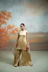 Golden Mirror Zari Work Organza Kurta Set (3 Pcs)