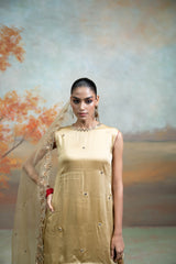 Golden Mirror Zari Work Organza Kurta Set (3 Pcs)