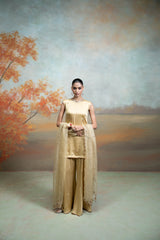 Golden Mirror Zari Work Organza Kurta Set (3 Pcs)