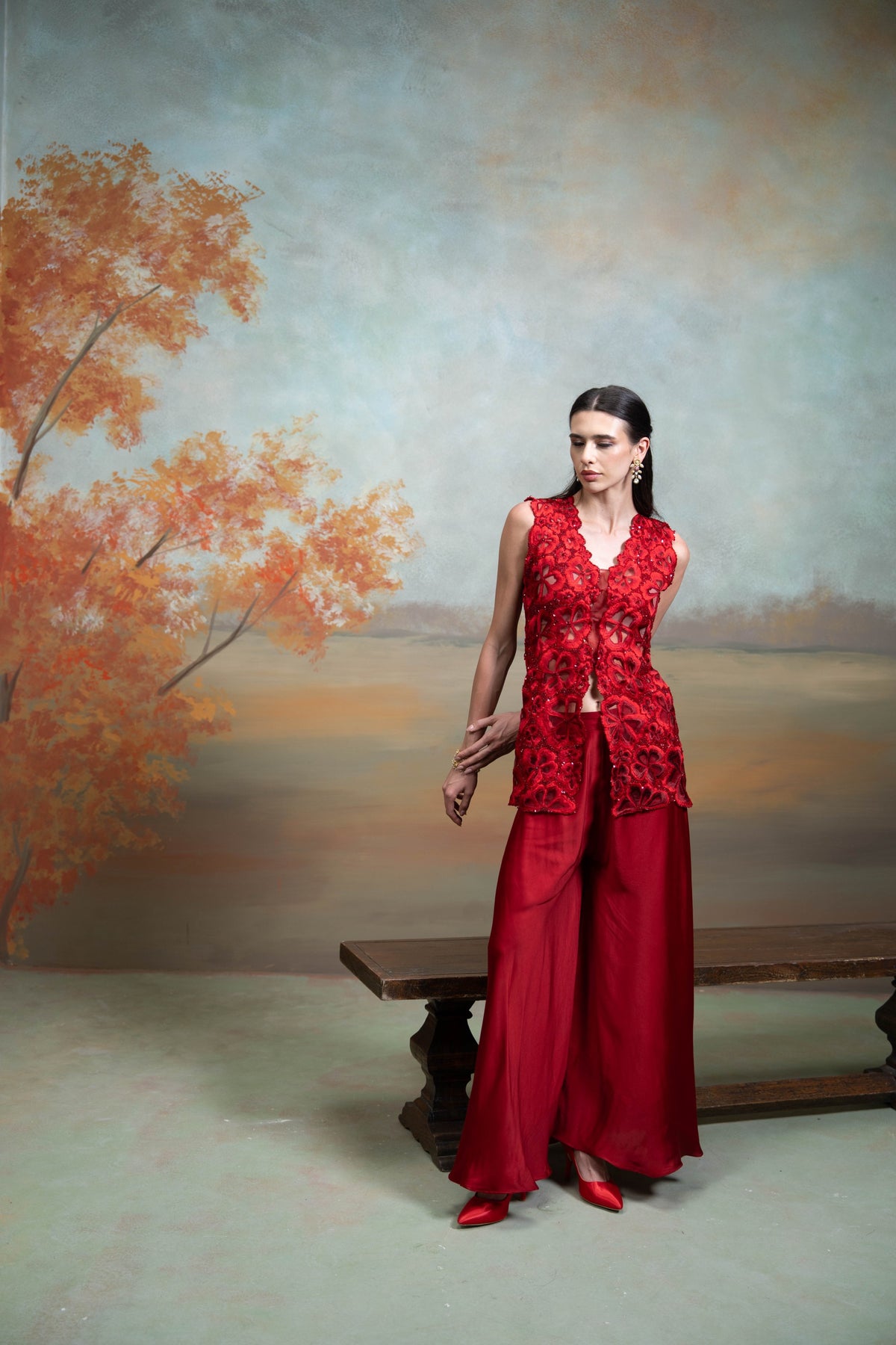 Maroon Sequin Cutdana Work Georgette Gharara Set (2 Pcs)
