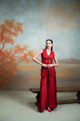 Maroon Sequin Cutdana Work Georgette Gharara Set (2 Pcs)